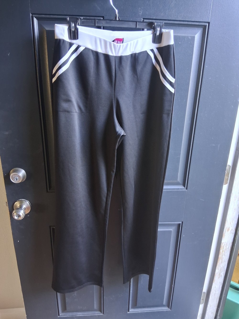 Black Straight-Leg Women’s Pants with White Trim